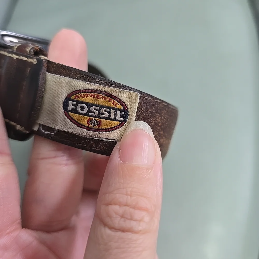 Vintage Fossil Italian‎ Full Grain Cowhide Brown Leather Golf Medallion Belt 36